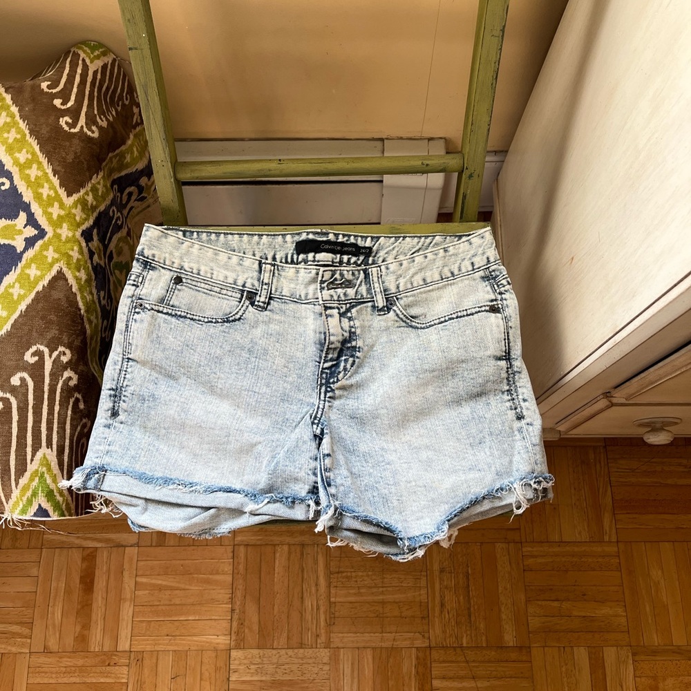 Calvin Klein Blue Jean Shorts with Frayed Hem